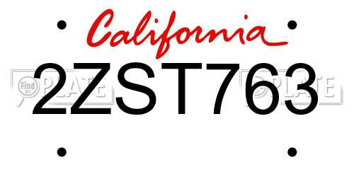 2ZST763 California License Plate