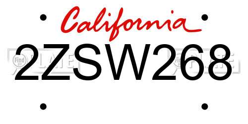2ZSW268 California License Plate