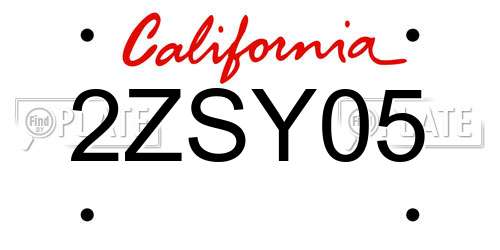 2ZSY05 California License Plate