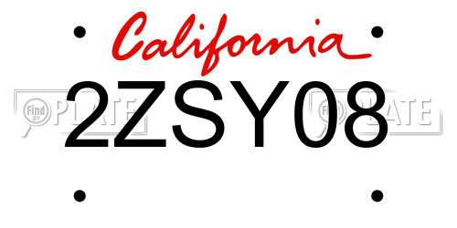 2ZSY08 California License Plate