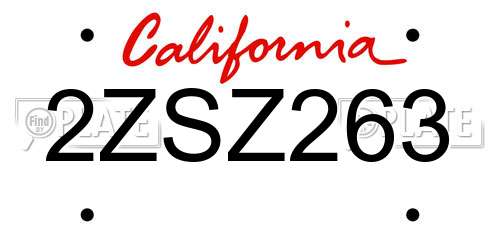 2ZSZ263 California License Plate