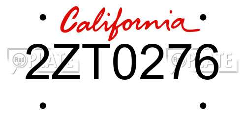 2ZT0276 California License Plate
