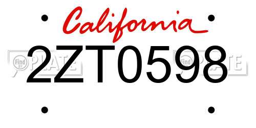 2ZT0598 California License Plate