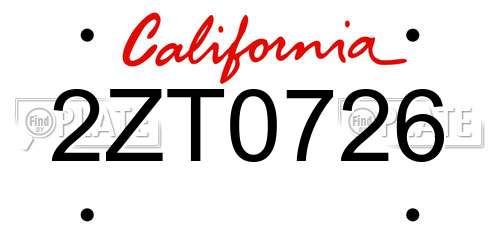 2ZT0726 California License Plate