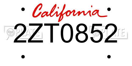 2ZT0852 California License Plate