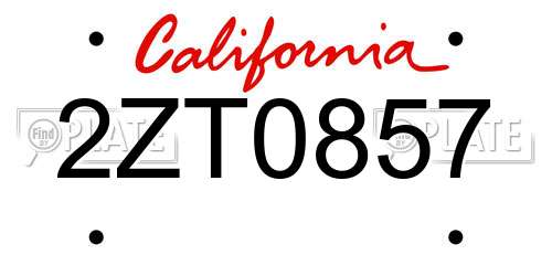 2ZT0857 California License Plate