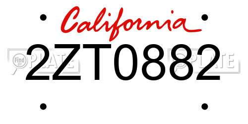 2ZT0882 California License Plate