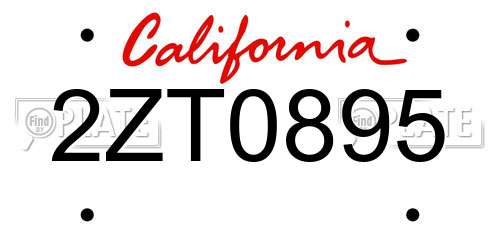 2ZT0895 California License Plate