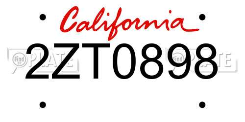 2ZT0898 California License Plate