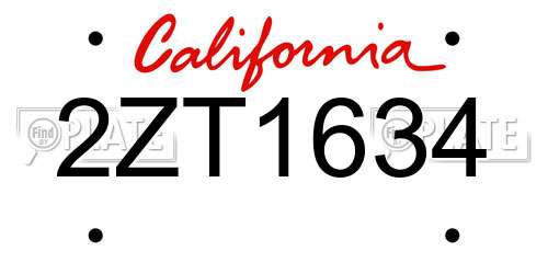 2ZT1634 California License Plate