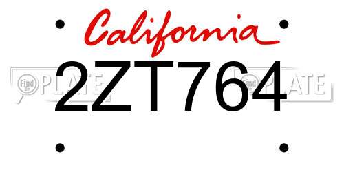 2ZT764 California License Plate