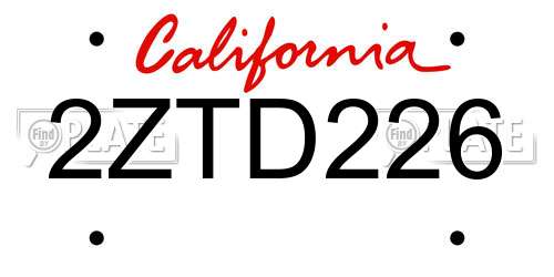 2ZTD226 California License Plate