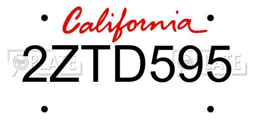 2ZTD595 California License Plate