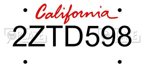 2ZTD598 California License Plate