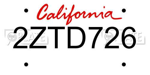 2ZTD726 California License Plate