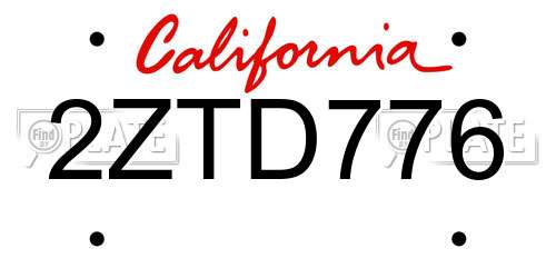 2ZTD776 California License Plate