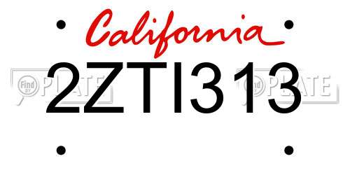 2ZTI313 California License Plate