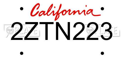 2ZTN223 California License Plate