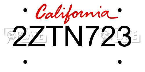 2ZTN723 California License Plate