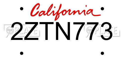 2ZTN773 California License Plate