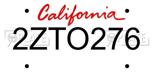 2ZTO276 California License Plate