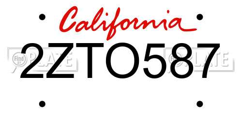 2ZTO587 California License Plate
