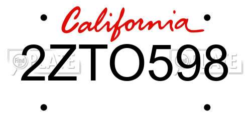 2ZTO598 California License Plate