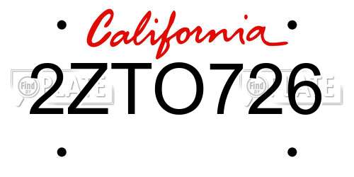 2ZTO726 California License Plate