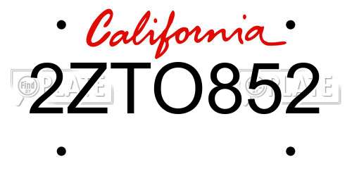 2ZTO852 California License Plate
