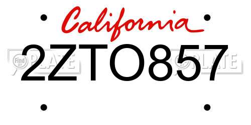 2ZTO857 California License Plate