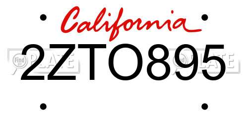 2ZTO895 California License Plate