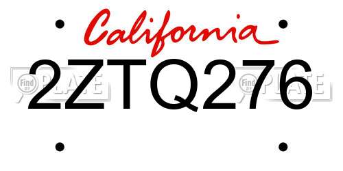2ZTQ276 California License Plate