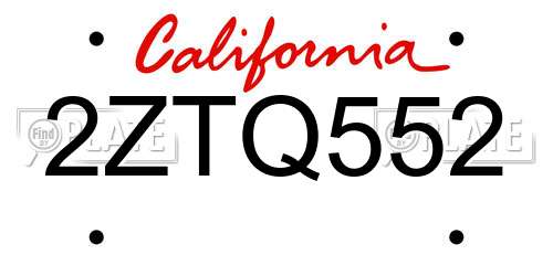 2ZTQ552 California License Plate