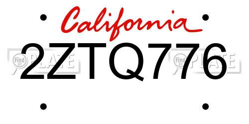 2ZTQ776 California License Plate