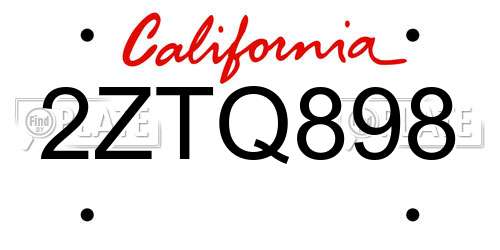 2ZTQ898 California License Plate