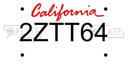 2ZTT64 California License Plate