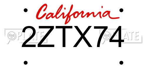 2ZTX74 California License Plate