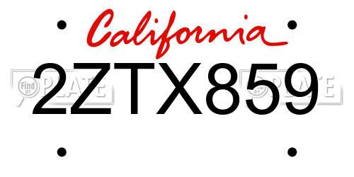 2ZTX859 California License Plate