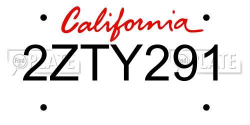 2ZTY291 California License Plate