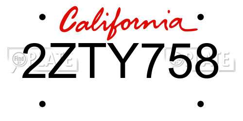 2ZTY758 California License Plate
