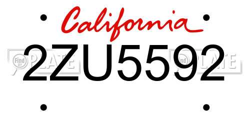 2ZU5592 California License Plate