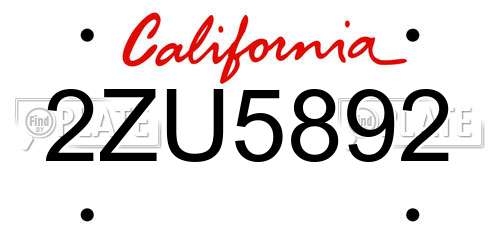 2ZU5892 California License Plate
