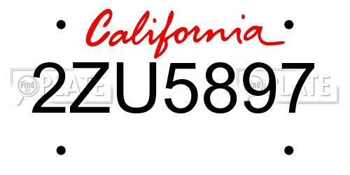 2ZU5897 California License Plate