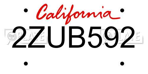 2ZUB592 California License Plate
