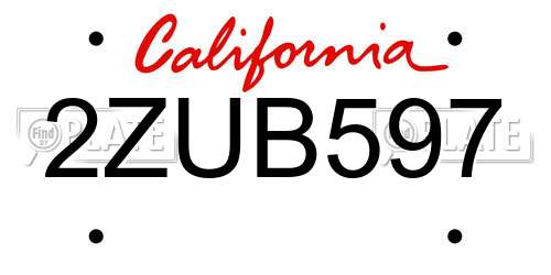 2ZUB597 California License Plate