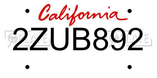 2ZUB892 California License Plate