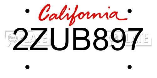 2ZUB897 California License Plate