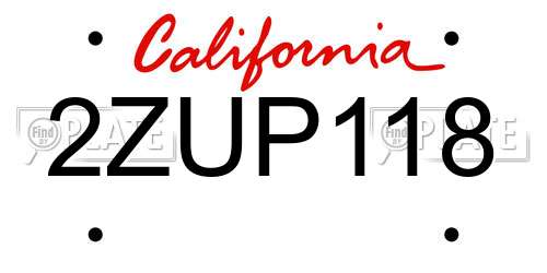 2ZUP118 California License Plate
