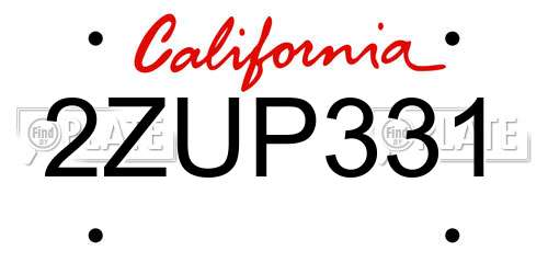 2ZUP331 California License Plate