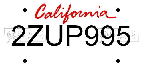 2ZUP995 California License Plate